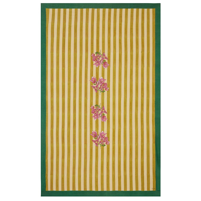 Issimo X Lisa Corti Bougainvillea Stripes Off White Mustard cotton table cover 180x270cm cloth
