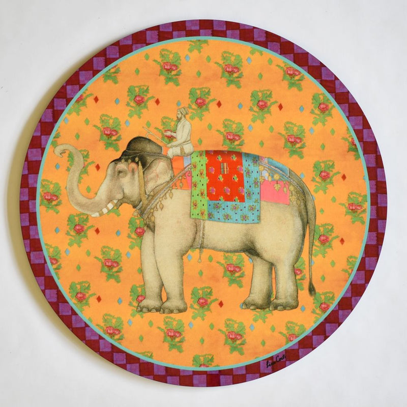 Lisa Corti Elephant Saffron Gold round cork-backed placemat - 34cm