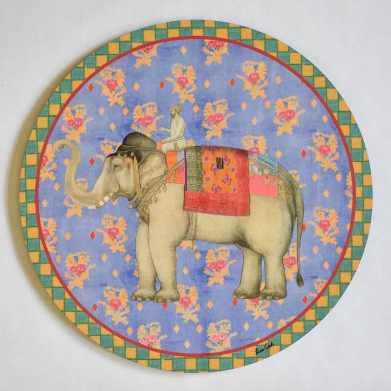 Lisa Corti Elephant Pervinch round cork-backed placemat - 34cm