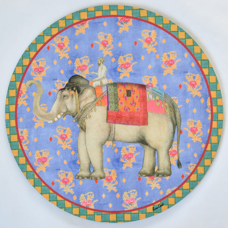 Lisa Corti Elephant Pervinch cork-backed table mat - 39cm round