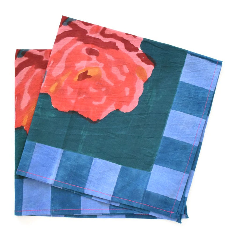 Lisa Corti Nizam Flower Green block printed cotton napkins - set of 2