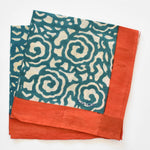 Lisa Corti Spiral Peacock block printed cotton napkins - set of 2