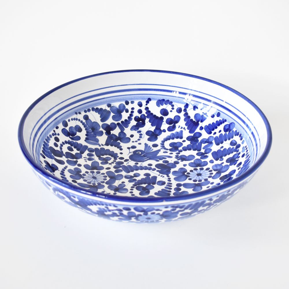 Vietri Camellia Deep Serving Bowl - 12.5 Inch Hand-Painted Ceramic Bowl, Blue & White Floral, Made In Portugal, Dishwasher Safe