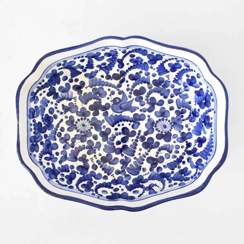 Arabesco Cobalt Blu scalloped oval bowl