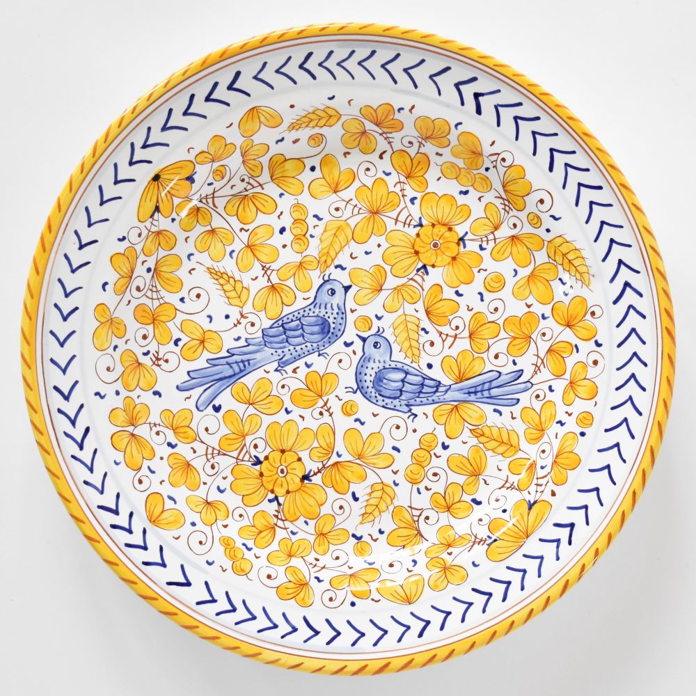 Blue Birds on Yellow Leaves Arabesco Giallo round platter