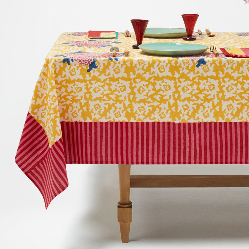 Lisa Corti X La Minervetta Arabesque Corolla Gold Natural dining table cover 180x350cm cotton cloth
