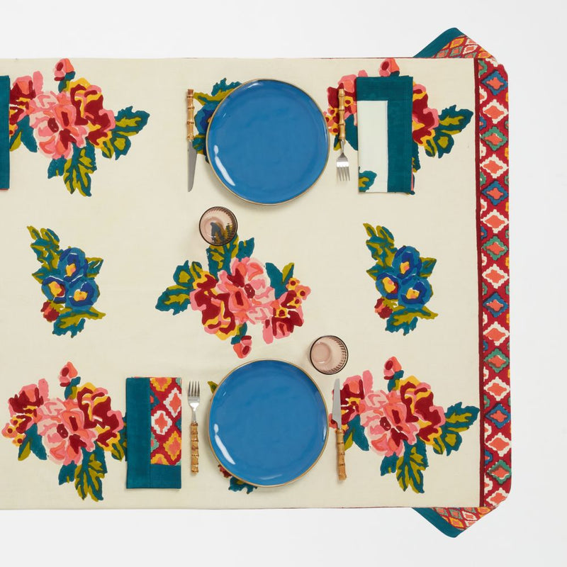 Lisa Corti Lisa Bouquet Cream cotton table cover 180x270cm cloth