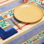 Lisa Corti Varanasi Stripes Pervinch dining table cover 180x350cm cotton cloth