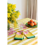 Issimo X Lisa Corti Bougainvillea Stripes Off White Mustard cotton table cover 180x270cm cloth