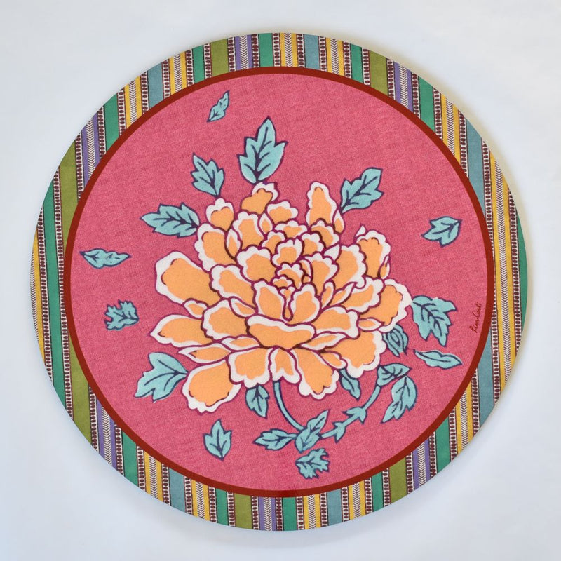Lisa Corti Crimson Old Pink round cork-backed placemat - 34cm
