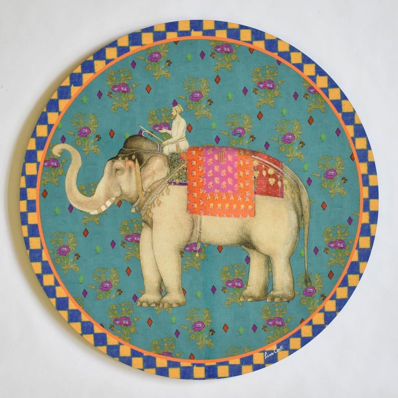 Lisa Corti Elephant Peacock round cork-backed placemat - 34cm