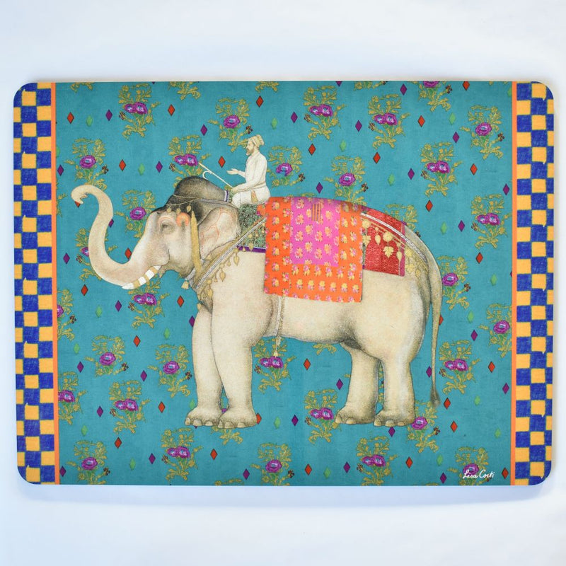 Lisa Corti Elephant Peacock cork-backed placemat - 30x40cm