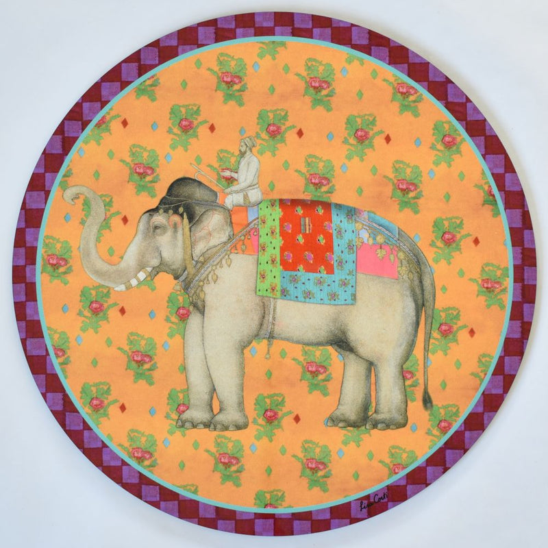 Lisa Corti Elephant Saffron Gold cork-backed table mat - 39cm round
