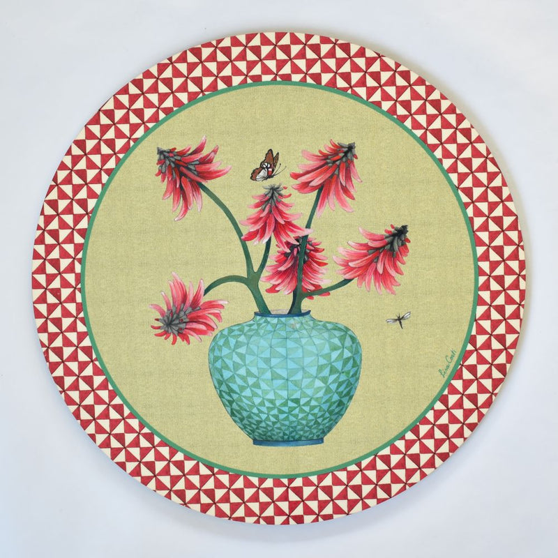 Lisa Corti Pottery Acid Green round cork-backed placemat - 34cm