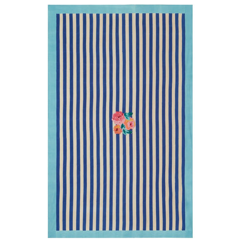 Lisa Corti Nizam Stripes Blue Natural printed muslin cotton 180x270cm table cover