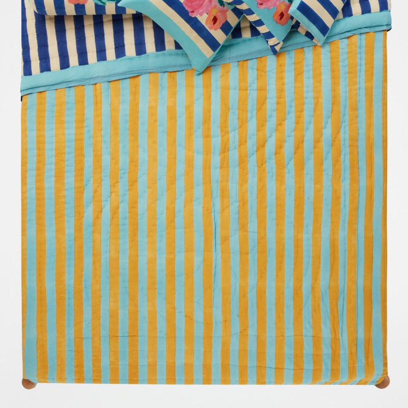 Lisa Corti Nizam Stripes Blue Natural king bedcover 250x270cm quilt