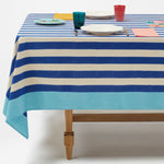Lisa Corti Nizam Stripes Blue Natural square table cover 180x180cm cloth