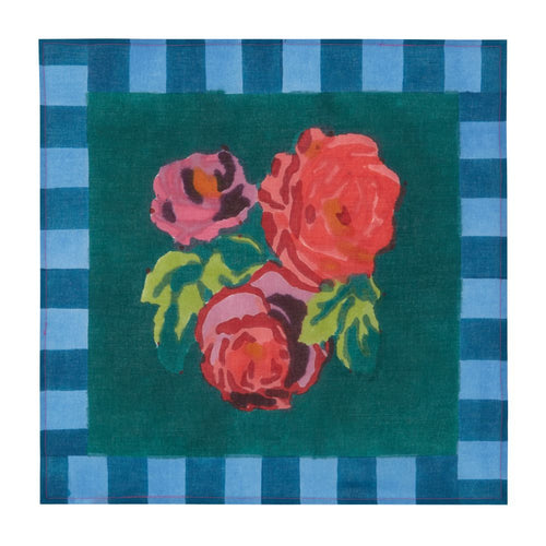 Lisa Corti Nizam Flower Green block printed cotton napkins - set of 2