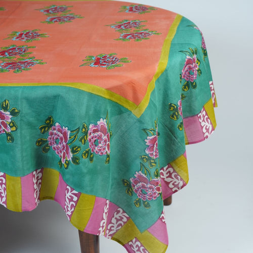 Lisa Corti Ortensia Peach Emerald tablecloth 220x220cm square