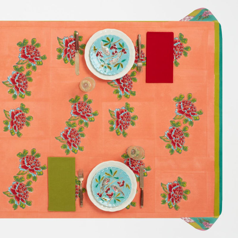 Lisa Corti Ortensia Peach Emerald tablecloth 220x220cm square