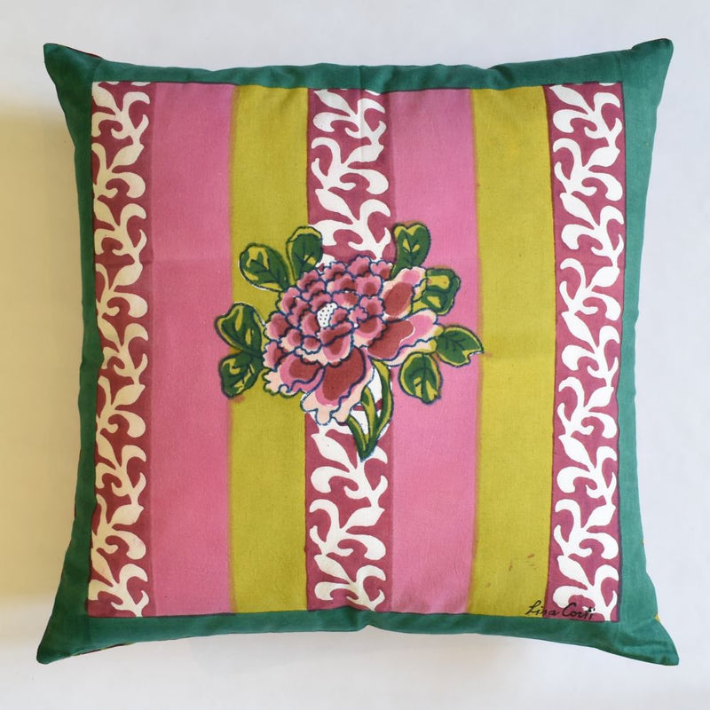 Lisa Corti Ortensia Peach Emerald square pillow 45x45cm cushion