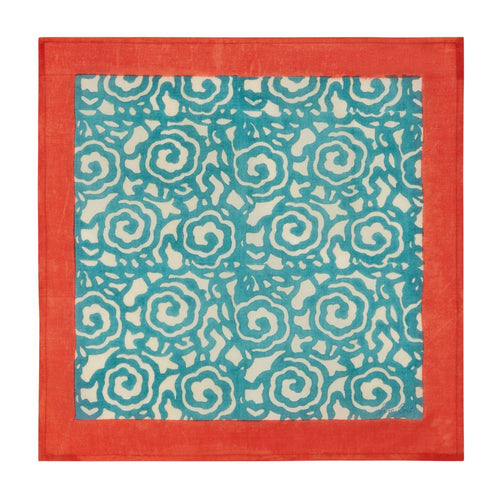 Lisa Corti Spiral Peacock block printed cotton napkins - set of 2