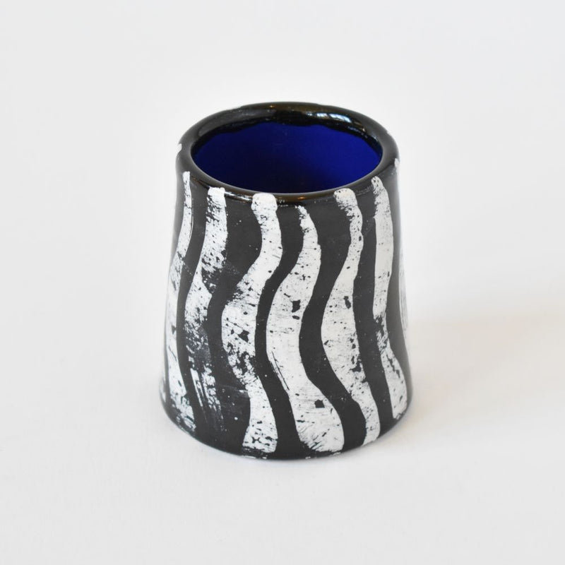 Marino Moretti Cobalt Blue, Black and White wavy lines inverted limoncello shot glass