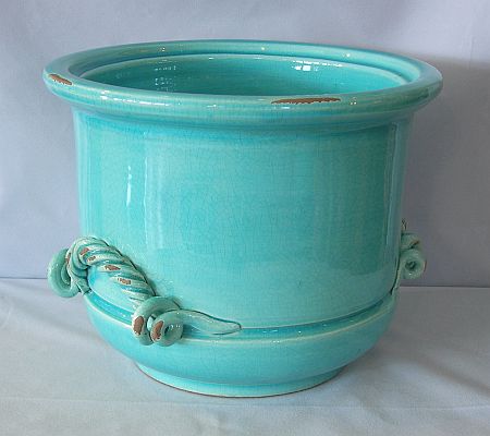 small turquoise plant pot Turquoise twisted handle small cachepot planter