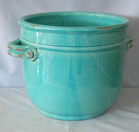 turquoise planting pots Turquoise strap handle medium planter